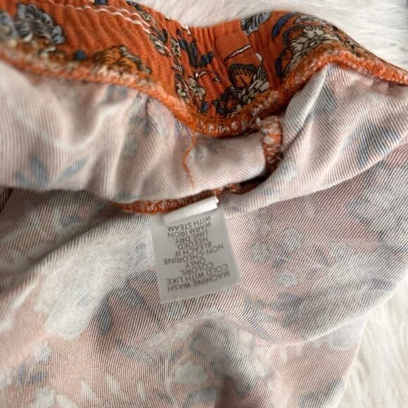 J. JILL Boho Floral Shorts Elastic Drawstring Waist Orange Multicolor Size L - Picture 7 of 9